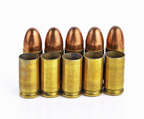 Bullet, bullet casings isolated on white background