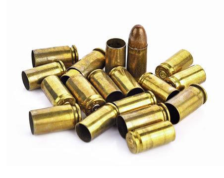 Bullet, bullet casings isolated on white background