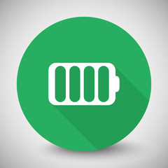 White Battery icon with long shadow on green circle