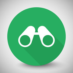 White Binoculars icon with long shadow on green circle