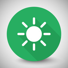 White Sun icon with long shadow on green circle