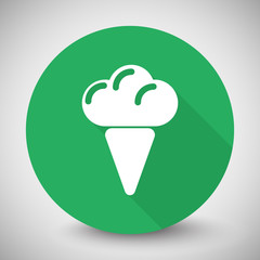 White Ice Cream icon with long shadow on green circle