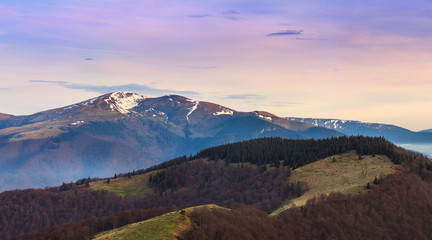 Panoramic mountain landscape in spring. 