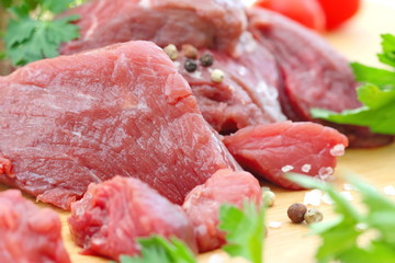Raw meat with vegetables and spices