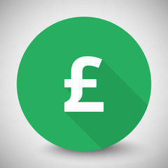 White Pound icon with long shadow on green circle