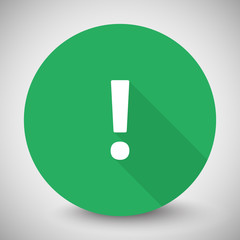 White Exclamation Mark icon with long shadow on green circle