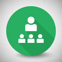 White Organization icon with long shadow on green circle