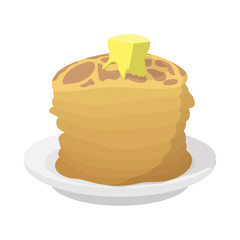 Roasted pancakes with butter icon, cartoon style