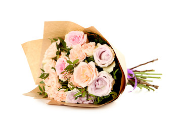 Obraz premium Bouquet of beautiful roses isolated on a white