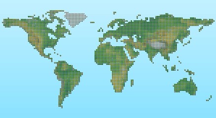 Vector pixel physical map of the world.