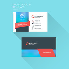 Corporate Business Card Print Template. Personal Visiting Card with Company Logo. Clean Flat Design. Vector Illustration