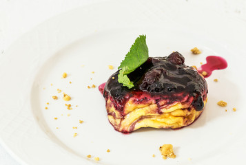 Cheesecake With Berries Sauce and Green Mint