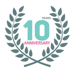 Template Logo 10 Anniversary in Laurel Wreath Vector Illustratio