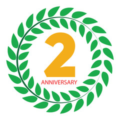 Template Logo 2 Anniversary in Laurel Wreath Vector Illustration