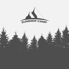 Summer Camp. Image of Nature. Tree Silhouette. Vector Illustrati