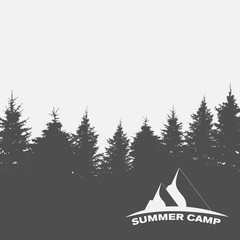 Summer Camp. Image of Nature. Tree Silhouette. Vector Illustrati