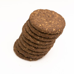Cocoa biscuits with fiber, gluten-free on a white background
