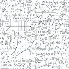 Beautiful mathematical vector seamless pattern with formulas and equations. Endless math texture