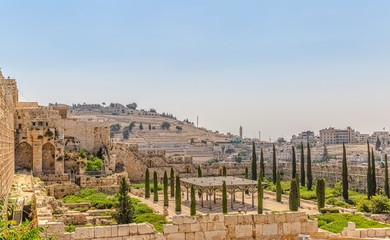 Fototapeta na wymiar Panoramic view of the Solomon's temple remains in Jerusalem.