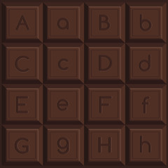 Letters on Dark Chocolate Bar :Vector Illustration 