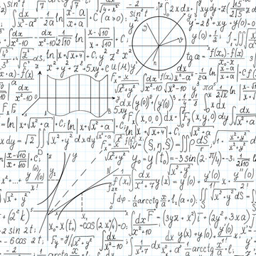Beautiful mathematical vector seamless pattern with formulas and equations. Endless math texture