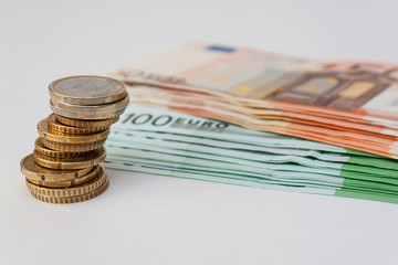 Euro coins and  several banknotes