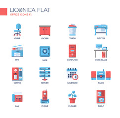 Set of modern office line flat design icons and pictograms. 