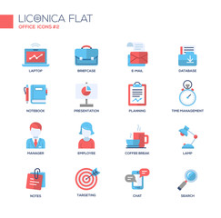 Set of modern office line flat design icons and pictograms. 
