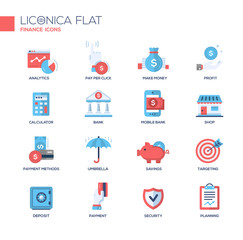 Modern office and business line flat design icons, pictograms set