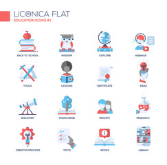 Modern school and education thin line design icons, pictograms