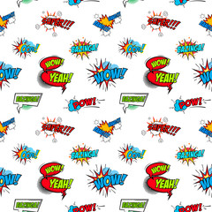 Set of comic text, Pop art style phrases. Seamless pattern
