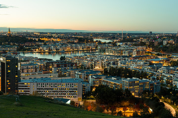 Sunset scene of Stockholm city - View from the Sodermalm Hill towards Stockholm City center.