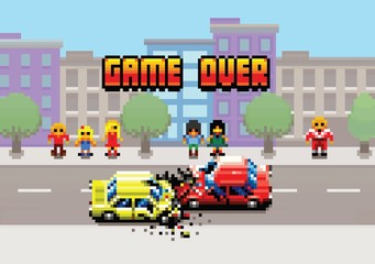 Game Over - damaged cars after collision, pixel art layers illustration - 103974544