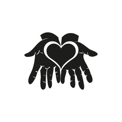 Black Pictograph of heart in hands on white