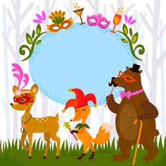 Naklejka premium animals wearing costumes in a colorful costume party