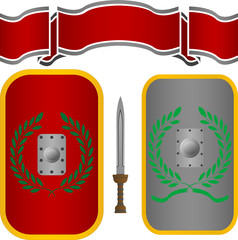 roman shields and sword. vector illustration