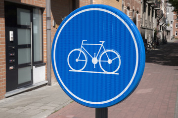 Blue Cycle Lane Sign, Leuven, Belgium