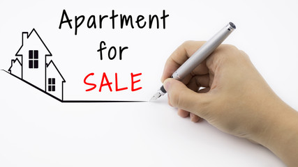 Apartment For SALE - Real Estate concept with female hand and pen