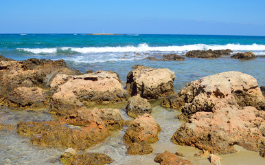 Rocks on the coast of Aegean Sea.