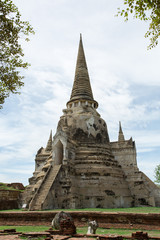 Fototapeta premium The Stupa placed at an ancient temple called Wat (temple) Phra Si Sanphet, was built over 600 years ago. The temple is on the site of the old Royal Palace in Thailand's ancient capital of Ayutthaya.
