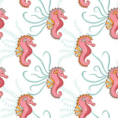 Seamless, sea pattern with sea horses