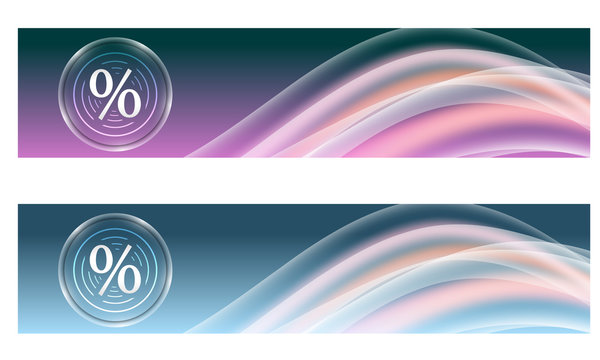 Set of two banners with colored rainbow and percent symbol