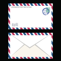 Air mail envelope with postal stamp isolated