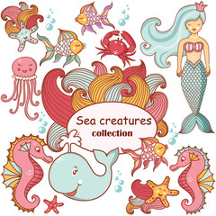 Naklejka na ściany i meble Beautiful sea collection of sea animals