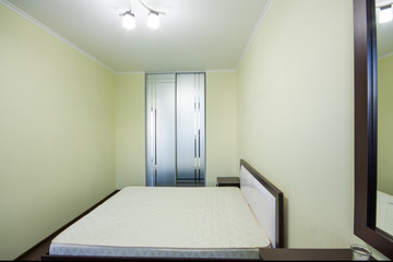 Interior of bedroom. Gray tone.