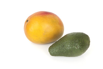 Fresh mango and avocado isolated on the white background