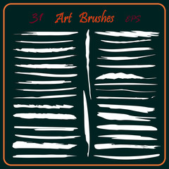 Art brushes,white  strokes/ dark green background