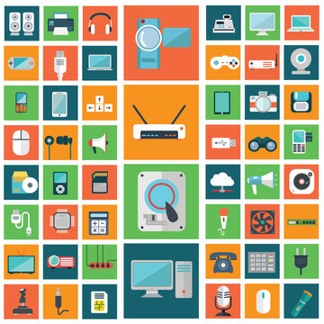 Set of modern flat electronic devices icons
