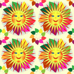 pattern solar pattern with colorful leaves on blue halftone.