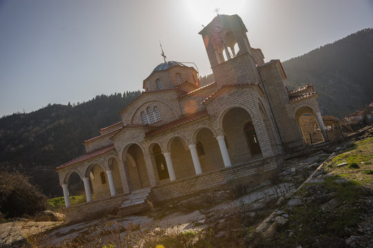 Sliding village Ropoto and church after a landslide in Greece